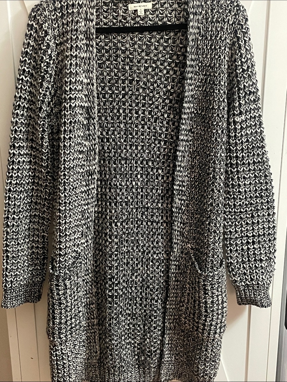 Max Studio Chunky Black & White Open-Front Women's Cardigan Sweater